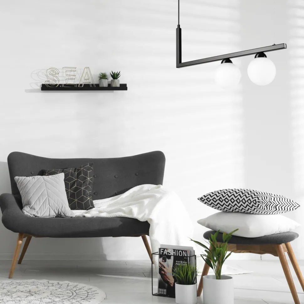 Pendelleuchte Schwarz Weiß länglich Glas Metall 2x G9