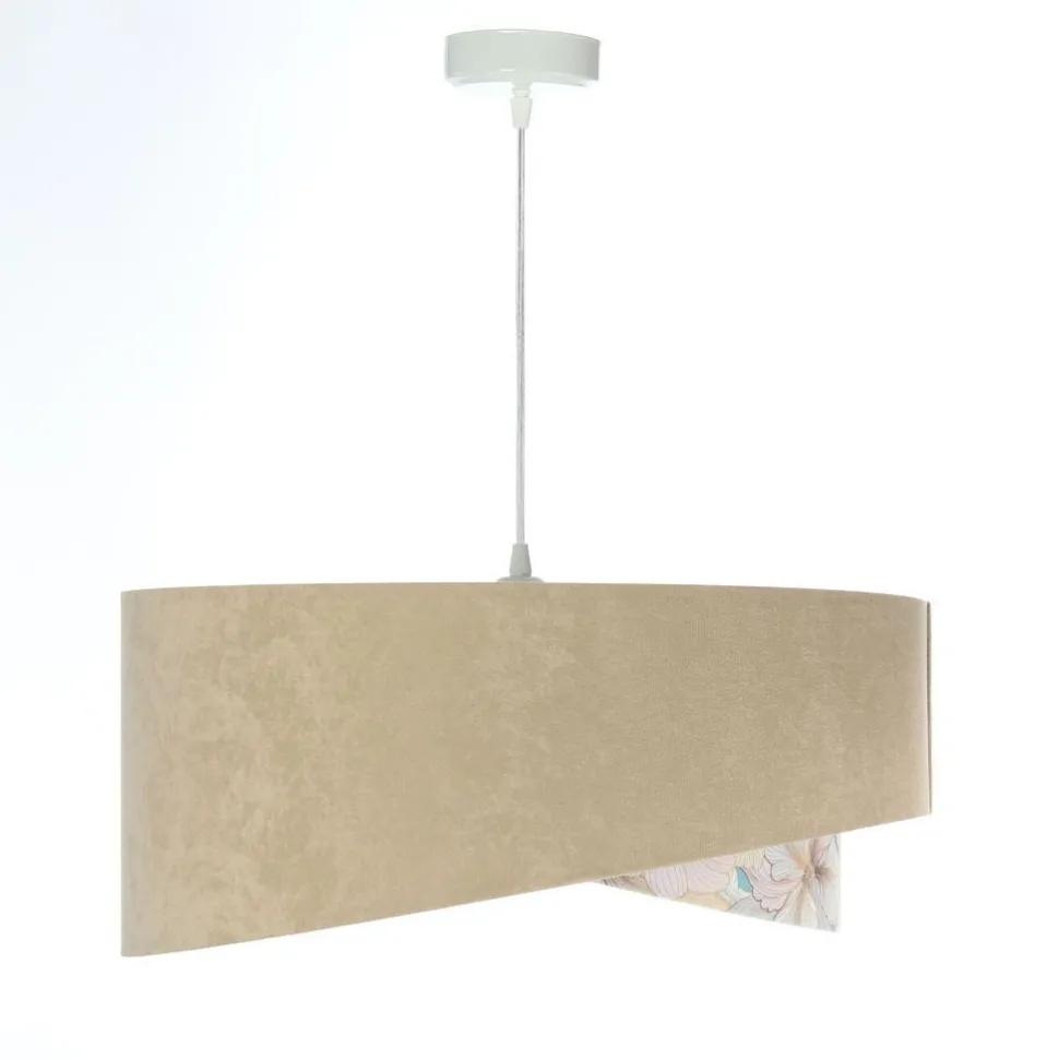 Pendelleuchte Stoff Ø 50 cm rund Velours Optik Beige Creme