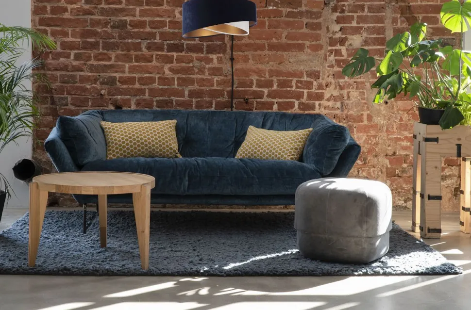 Pendelleuchte Stoff Blau Weiß Gold E27 rund D: 50 cm