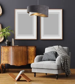 Pendelleuchte Stoff Dunkelgrau Gold E27 rund Ø 50 cm