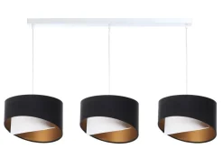 Pendelleuchte Stoff 3-flammig E27 in Weiß Schwarz Gold
