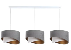 Pendelleuchte Stoff 3-flammig in Weiß Grau Gold E27 B: 87 cm