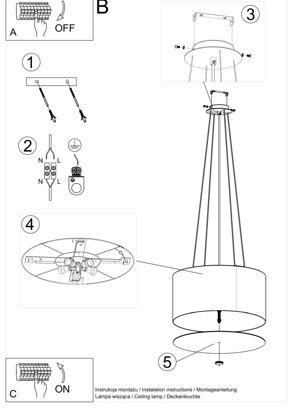 Pendelleuchte Stoff Glas Ø 50 cm Schwarz blendarm rund