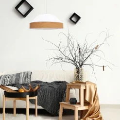 Pendelleuchte Stoff Schirm Weiß Natur E27 Ø45 cm rund