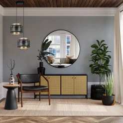 Pendelleuchte Stoff Schwarz Gold B:33 cm E27 blendarm