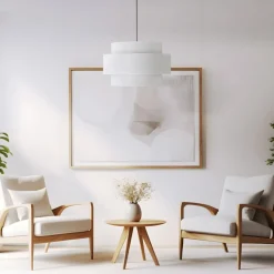 Pendelleuchte Weiß Ø 50 cm H: max. 160 cm Stoff Metall E27