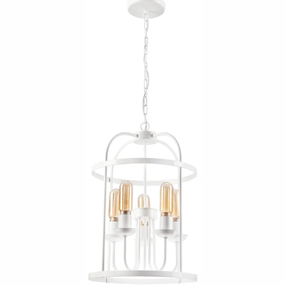 Pendelleuchte Weiß 5-flammig E27 Metall Rustikal Ø 35,5 cm