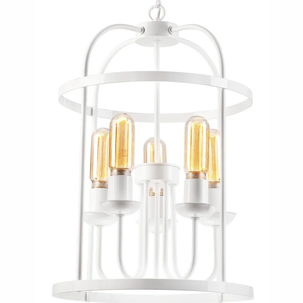 Pendelleuchte Weiß 5-flammig E27 Metall Rustikal Ø 35,5 cm