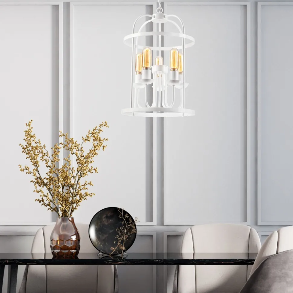 Pendelleuchte Weiß 5-flammig E27 Metall Rustikal Ø 35,5 cm