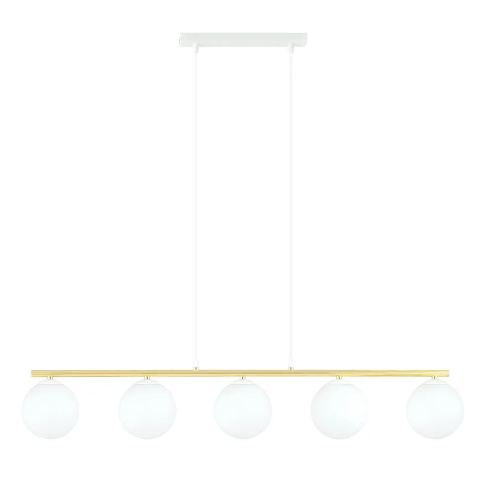 Pendelleuchte Weiß Gold 5x E14 Kugelschirm Glas Metall