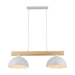 Pendelleuchte Weiß Metall Holz länglich E27 Skandi