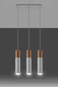 Pendelleuchte Weiß Metall Holz 3-flmg Skandinavisch