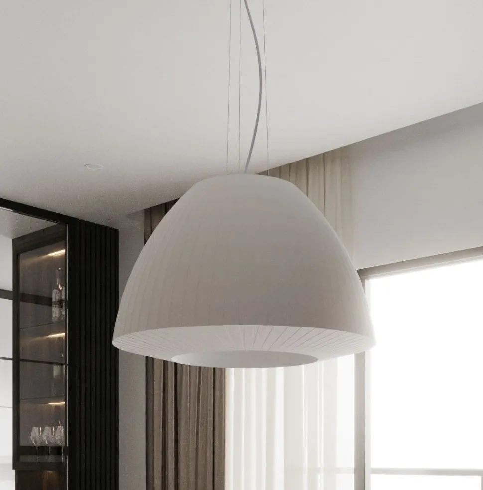 Pendelleuchte Weiß Stoff Glas Ø 60 cm groß 3x E27 DIYA