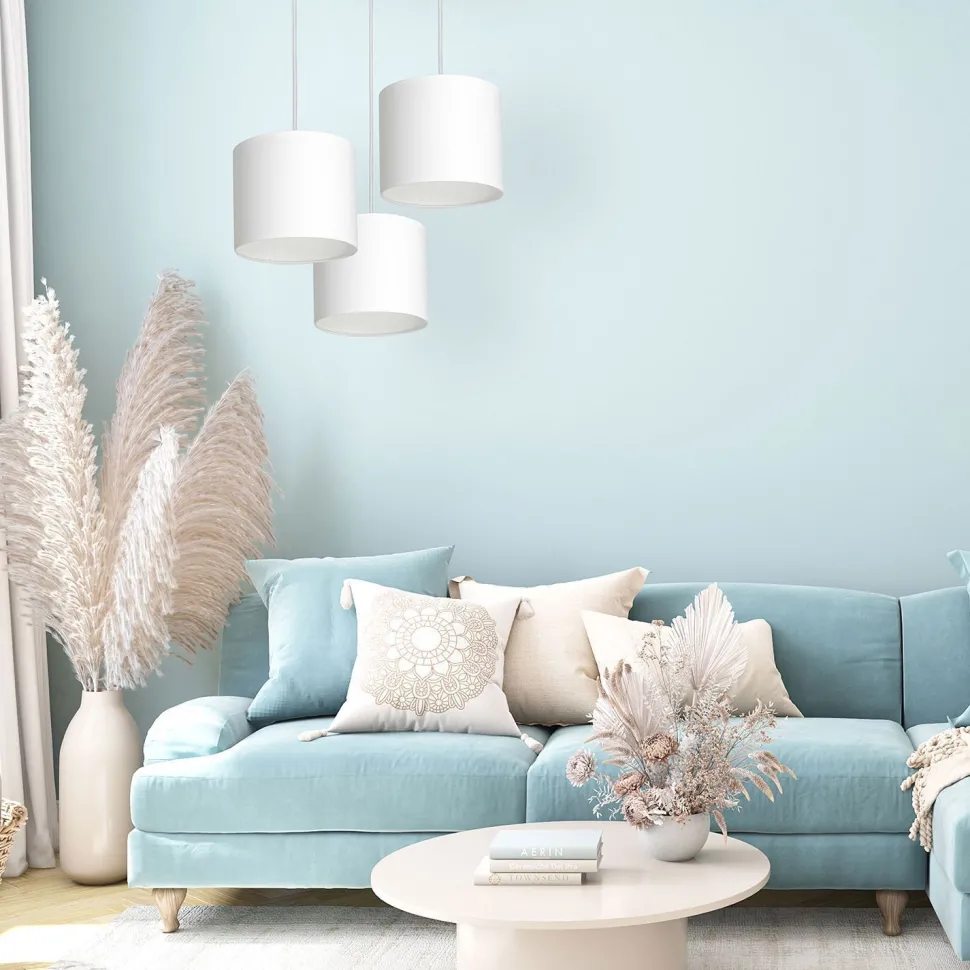 Pendelleuchte Weiß Stoff Metall E27 B:45 cm blendarm