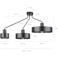 Retro Deckenleuchte Schwarz Metall 3-flammig auffällig