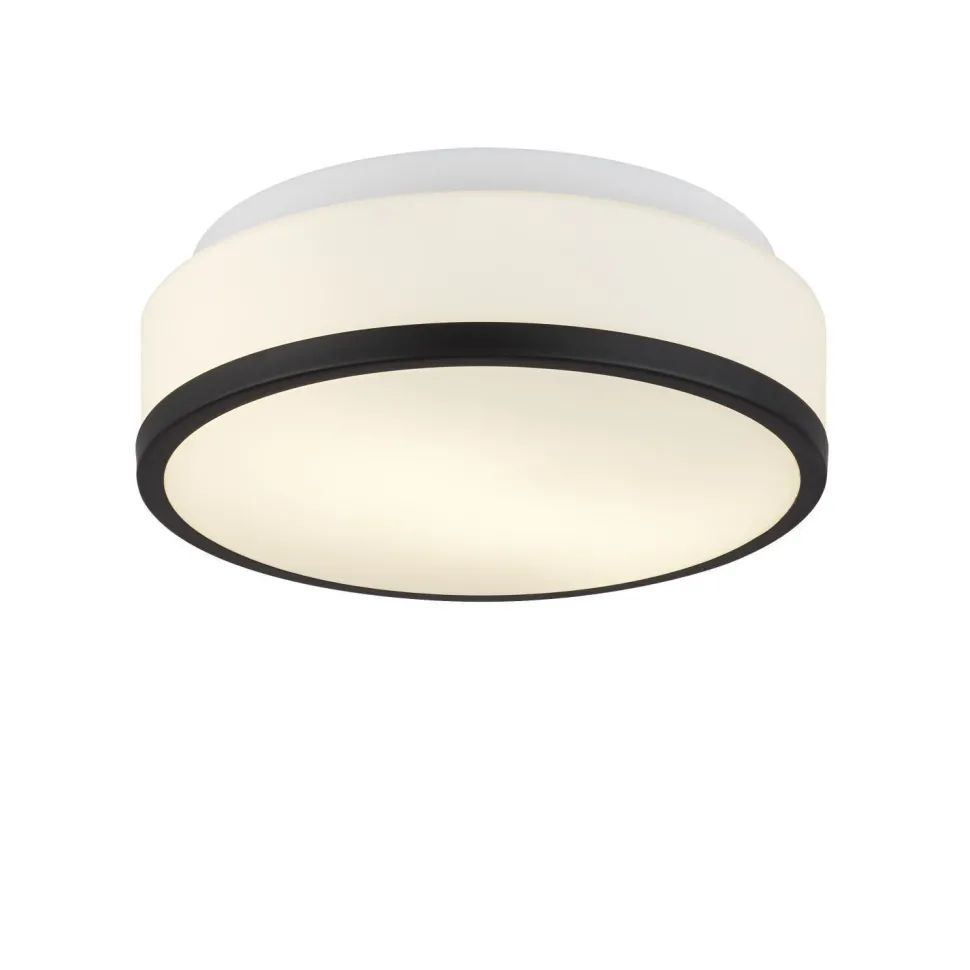 Runde Deckenlampe Bad Ø 29 cm Glas Weiß Schwarz blendarm