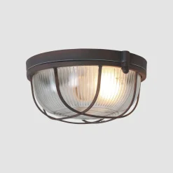 Runde Deckenlampe Braun Riffelglas Metall E27 Bullauge