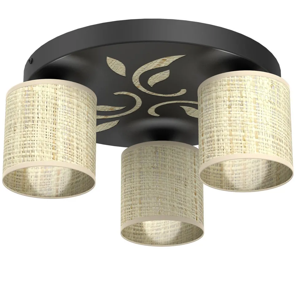 Runde Deckenlampe Rattan Metall Schwarz Ø35 cm blendarm