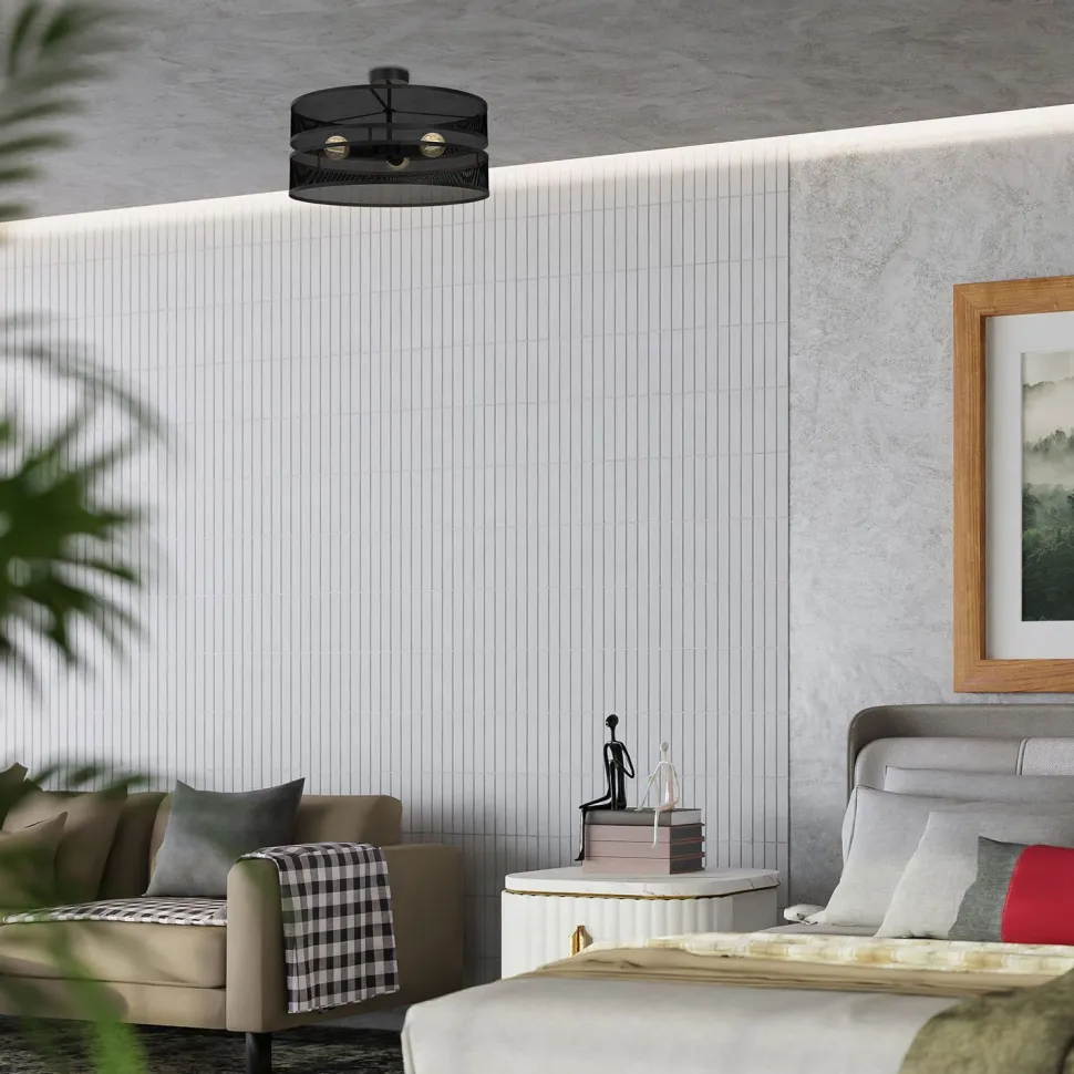 Runde Deckenleuchte Metall Schwarz E27 Ø55 cm Industrie