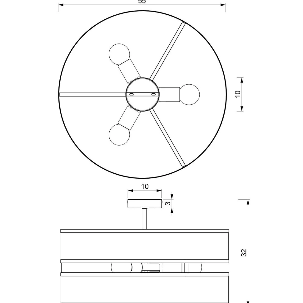 Runde Deckenleuchte Metall Schwarz E27 Ø55 cm Industrie