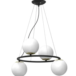 Runde Hängelampe Glas Metall Schwarz Weiß Gold 65 cm