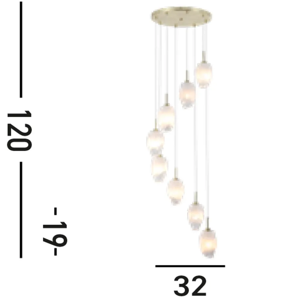 Runde Hängelampe Glas Metall 8-flammig in Messing Weiß