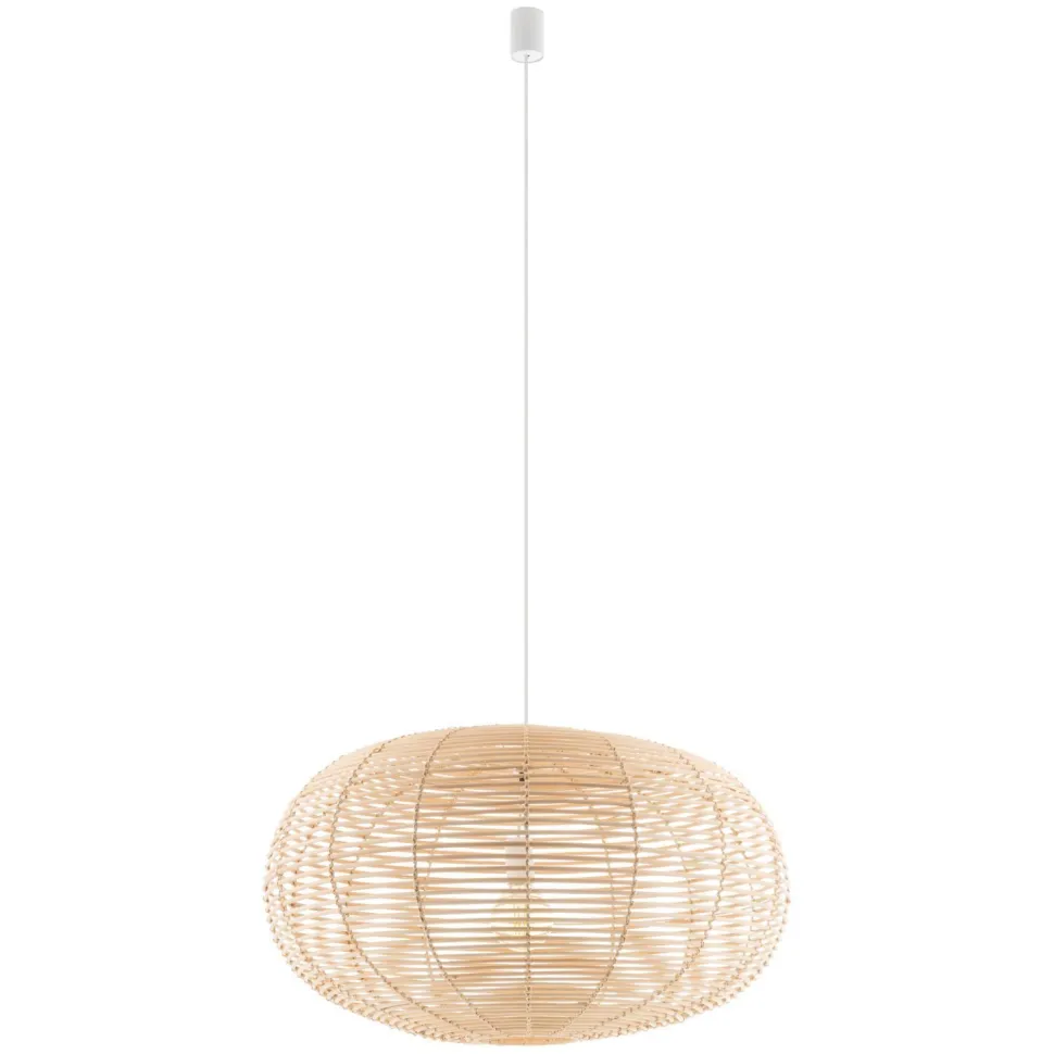 Runde Hängelampe Rattan Natur wohnlich E27 Ø79 cm groß