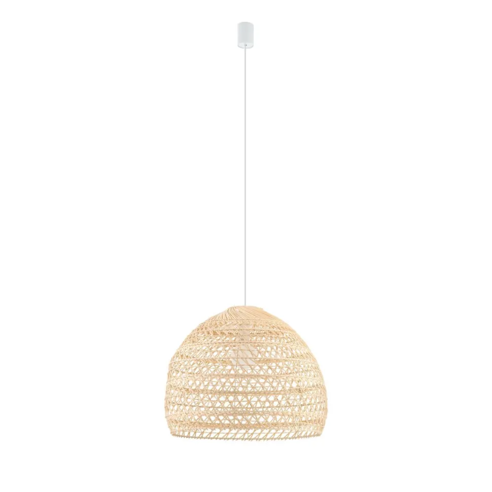 Runde Hängelampe Rattan Naturholz E27 Ø43 cm wohnlich