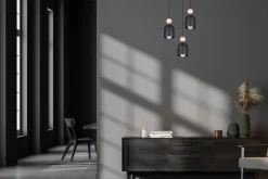 Runde Hängelampe Schwarz Metall Holz 3-flmg E27 Ø36 cm