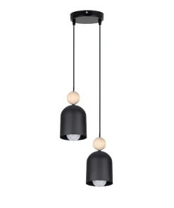 Runde Hängelampe Schwarz Metall Holz 2-flmg E27 Ø21 cm