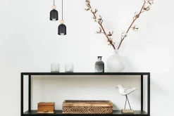 Runde Hängelampe Schwarz Metall Holz 2-flmg E27 Ø21 cm