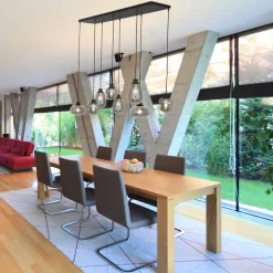 Runde Hängelampe Schwarz Rauchgrau Glas Metall 145 cm