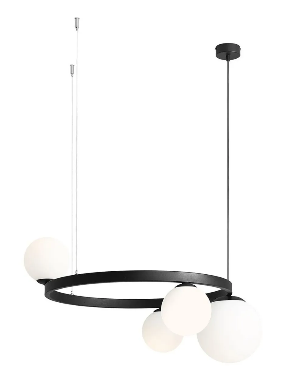 Runde Hängelampe Schwarz Weiß Glaskugeln Metall E27