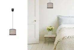 Runde Hängelampe Stoff Schwarz Beige E27 Ø20 cm Modern