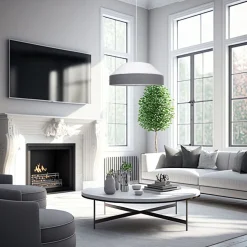 Runde Hängelampe Stoff Weiß Grau E27 Ø45 cm blendarm