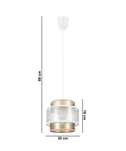 Runde Hängeleuchte Stoff Weiß Gold Ø20 cm E27 gemütlich
