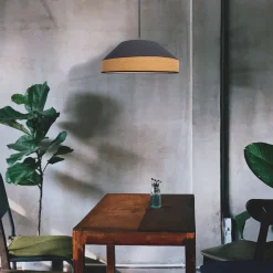 Runde Hängeleuchte Stoff wohnlich Schwarz Natur B:45 cm