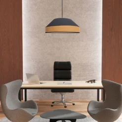 Runde Hängeleuchte Stoff wohnlich Schwarz Natur B:45 cm