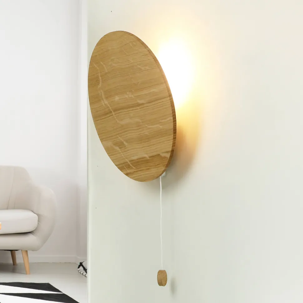 Runde Holz Wandlampe mit Schalter flach Modern