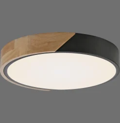 Runde LED Deckenlampe Holz Ø32 cm Schwarz Natur 2520 lm