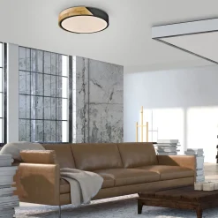 Runde LED Deckenlampe Holz Ø32 cm Schwarz Natur 2520 lm