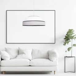 Runde Pendelleuchte Baumwolle wohnlich Weiß E27 B:45 cm