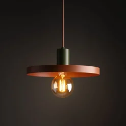 Runde Pendelleuchte E27 Ø30 cm Vintage Braun Ziegelrot