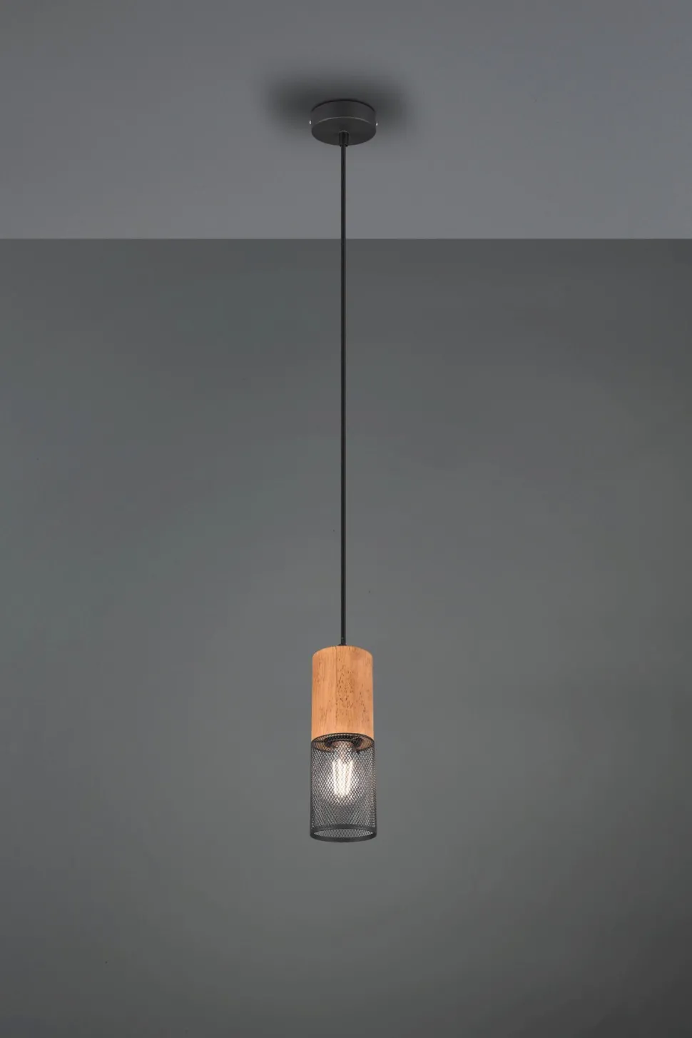 Runde Pendelleuchte Holz Metall Ø10 cm E27 wohnlich