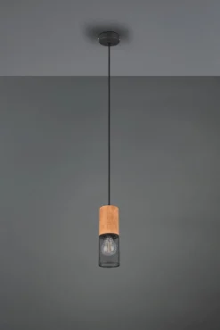 Runde Pendelleuchte Holz Metall Ø10 cm E27 wohnlich