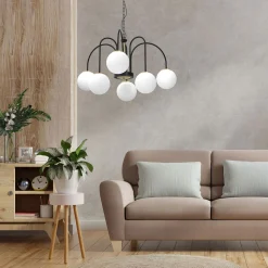 Runde Pendelleuchte in Messing Schwarz Weiß E14 Ø65 cm