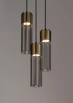 Runde Pendelleuchte Schwarz Gold Metall 3-flmg Ø20 cm