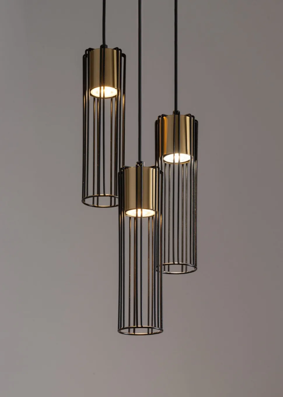 Runde Pendelleuchte Schwarz Gold Metall 3-flmg Ø20 cm