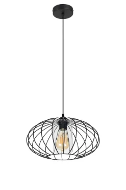 Runde Pendelleuchte Schwarz Metall Ø34 cm E27 Retro