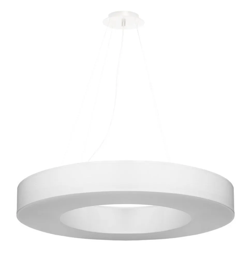 Runde Pendelleuchte Stoff Ø 70 cm Weiß blendarm 6x E27